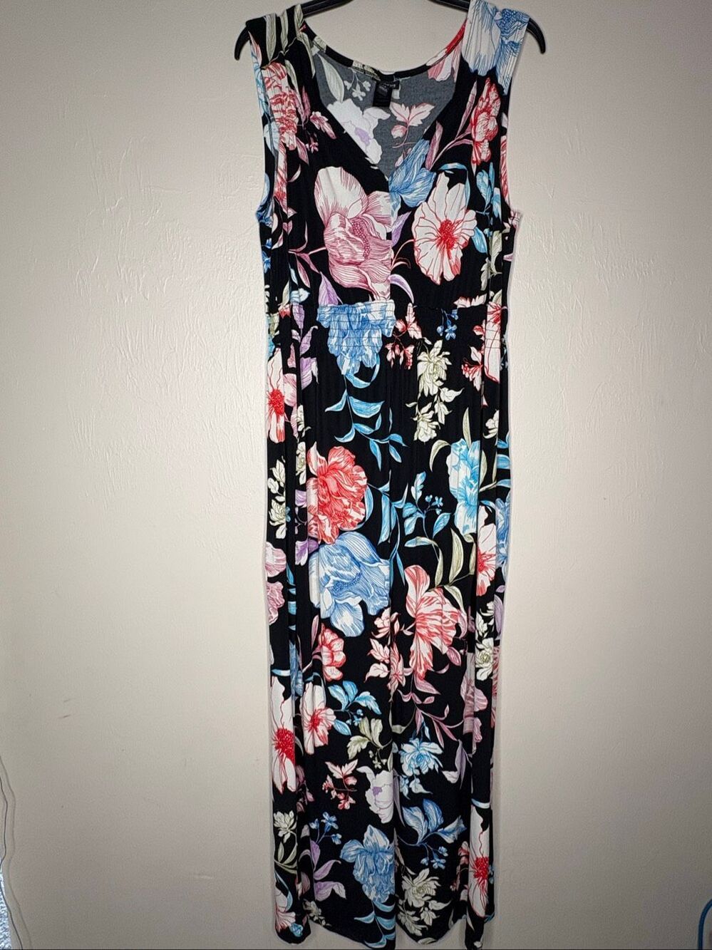 En Focus Studio Women's Black Multicolor Floral Sleeveless Maxi Dress Size 14-21